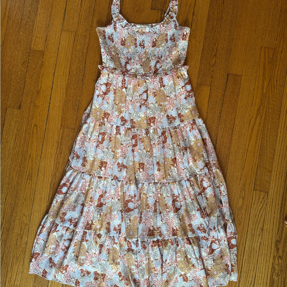 Astr Floral Tiered Midi Dress - Pink and Brown - Picture 4 of 4